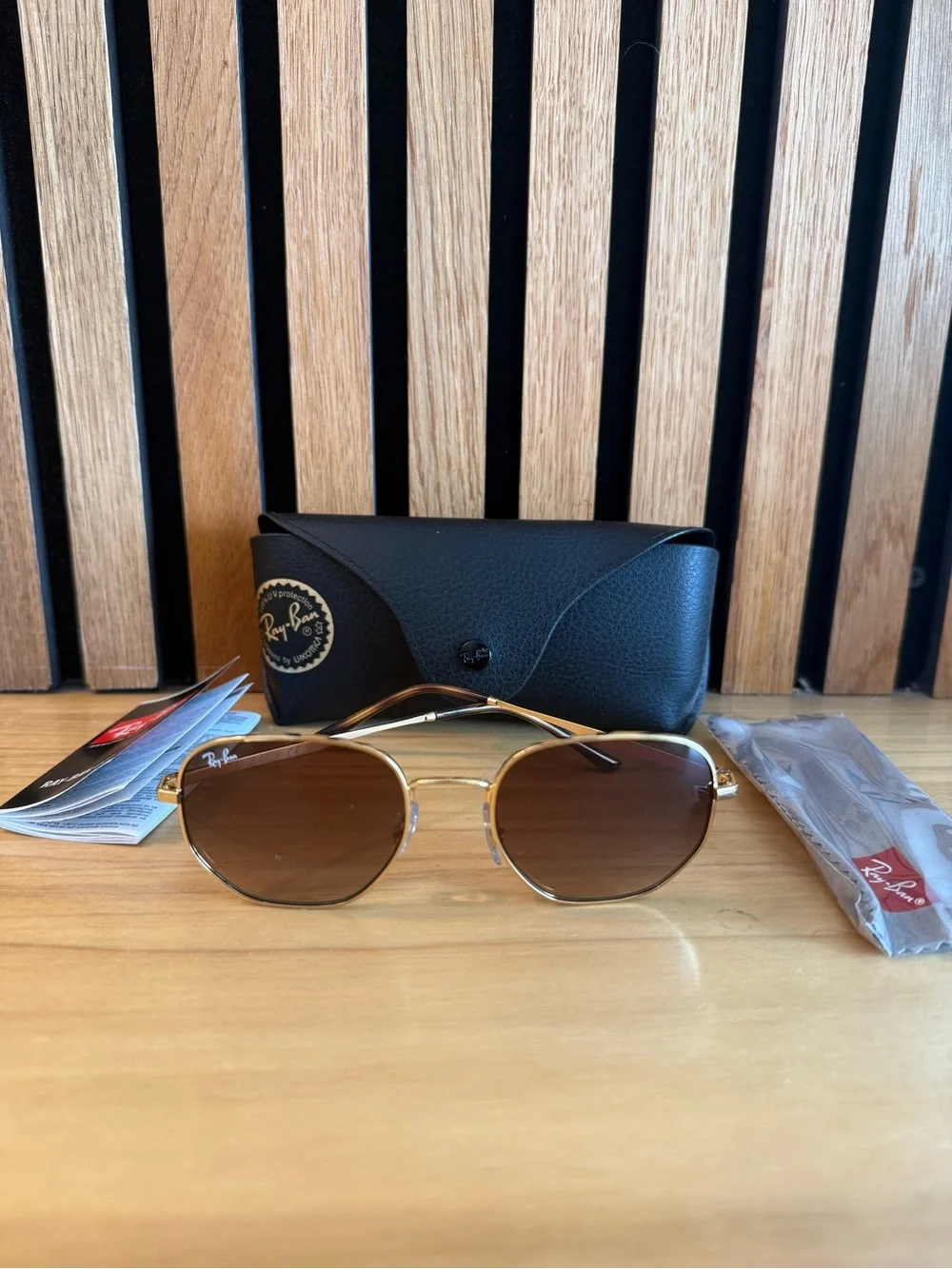 Ray-Ban RB3682 Hexagonal Sunglasses Gold Frame Brown Gradient Lens